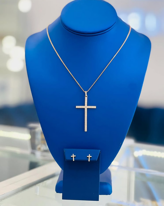 14K Cross Set – Necklace & Earrings