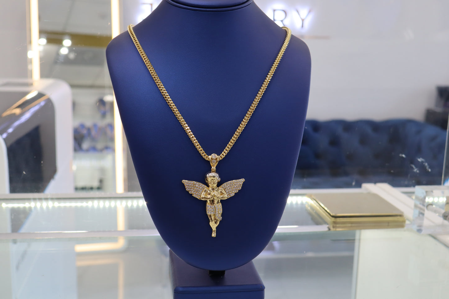 10K Franco Chain 24" with Angel Pendant