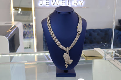 Silver with Moissanite Praying Hands 14mm & 22" Chain